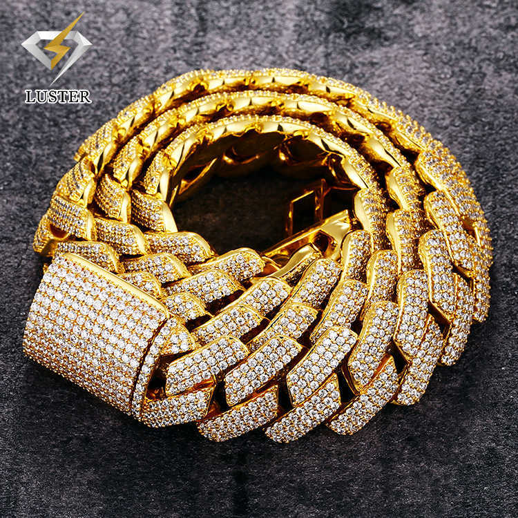 Hip Hop Punk Mens Yellow Gold Plated 20mm Big Sizejewelry Custom S925 Sterling Silver Necklace Moissanite Cuban Link Chain