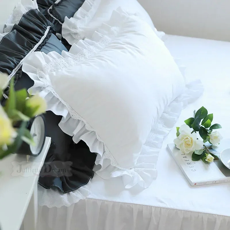 1 piece Princess Pure White Double Layer Lace Flounced Cotton Wedding Pure Cotton Bedding Pillowcase pillow cover fall decor 250217