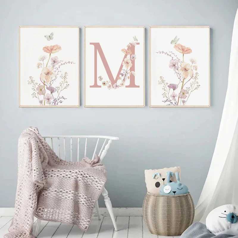 Personalized Name Wildflower Nursery Decoration Poster Picture Floral Canvas Painting Baby Girl Bedroom Wall Art He Decor Y250218