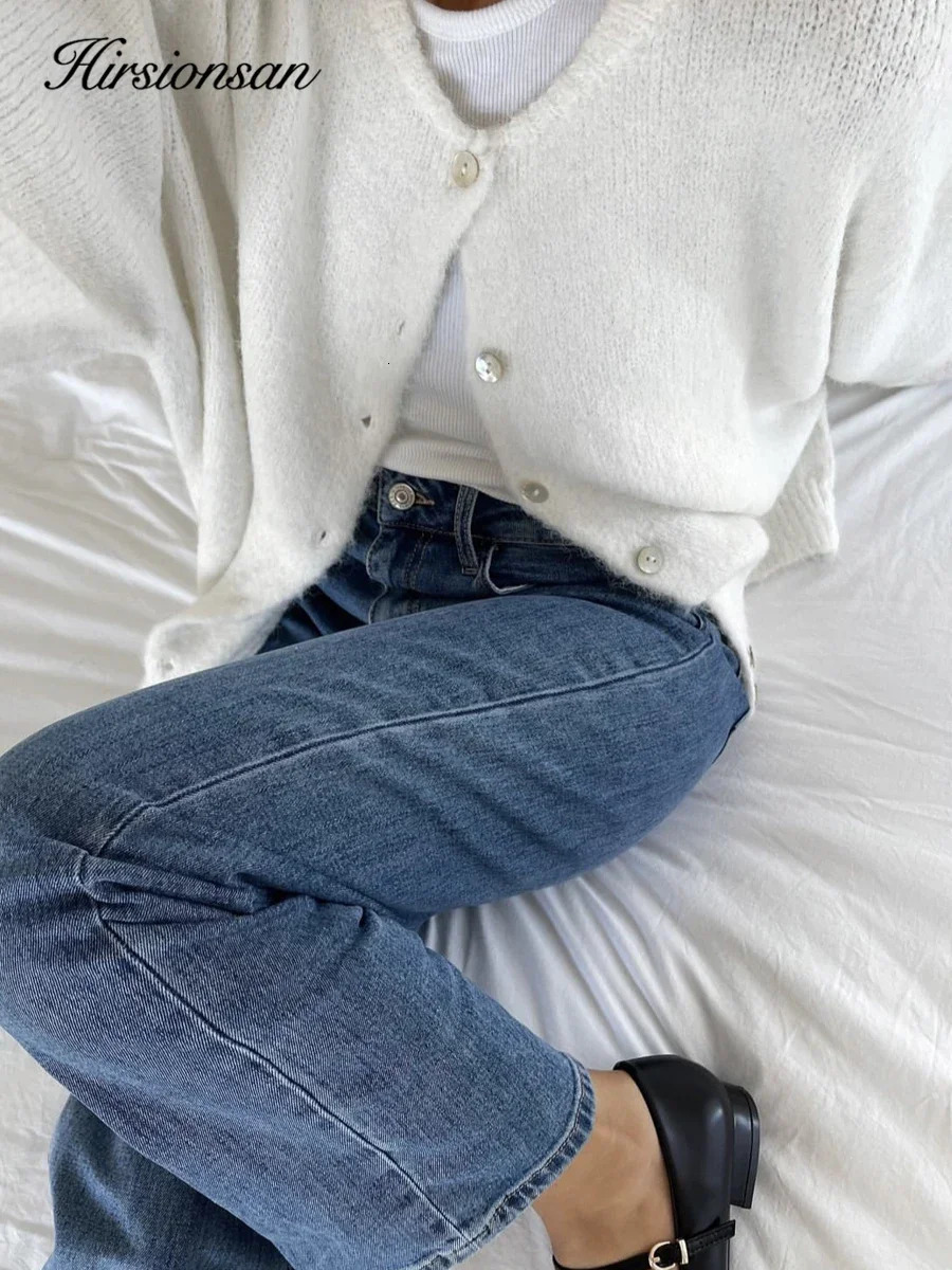 Hirsionsan Elegant Long Sleeve Sweater Women Single-Breasted Female Casual Cardigan Soft Cashmere Knitted Outwear 250214