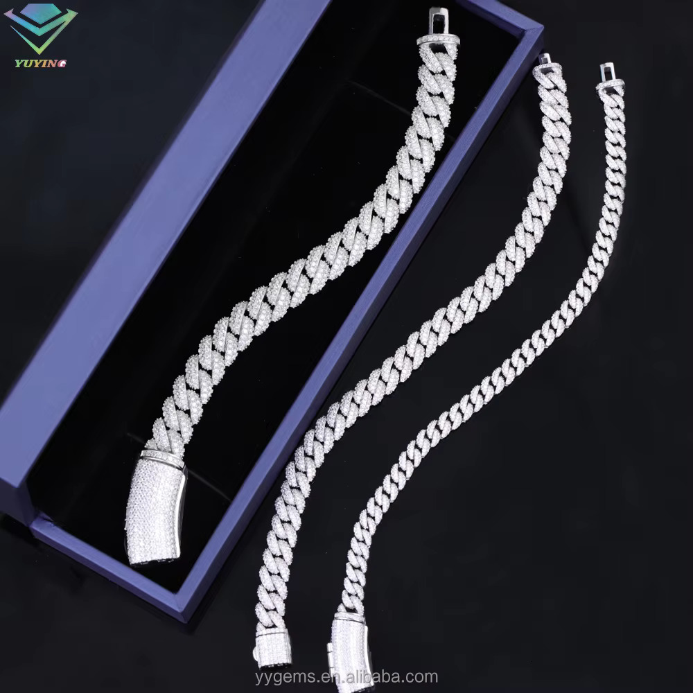 Fast Shipping Moissanite Dia Hip Hop Jewelry Sterg Sier 6mm 9mm 13mm Iced Out 2rows Cuban k Chain Men Necklace