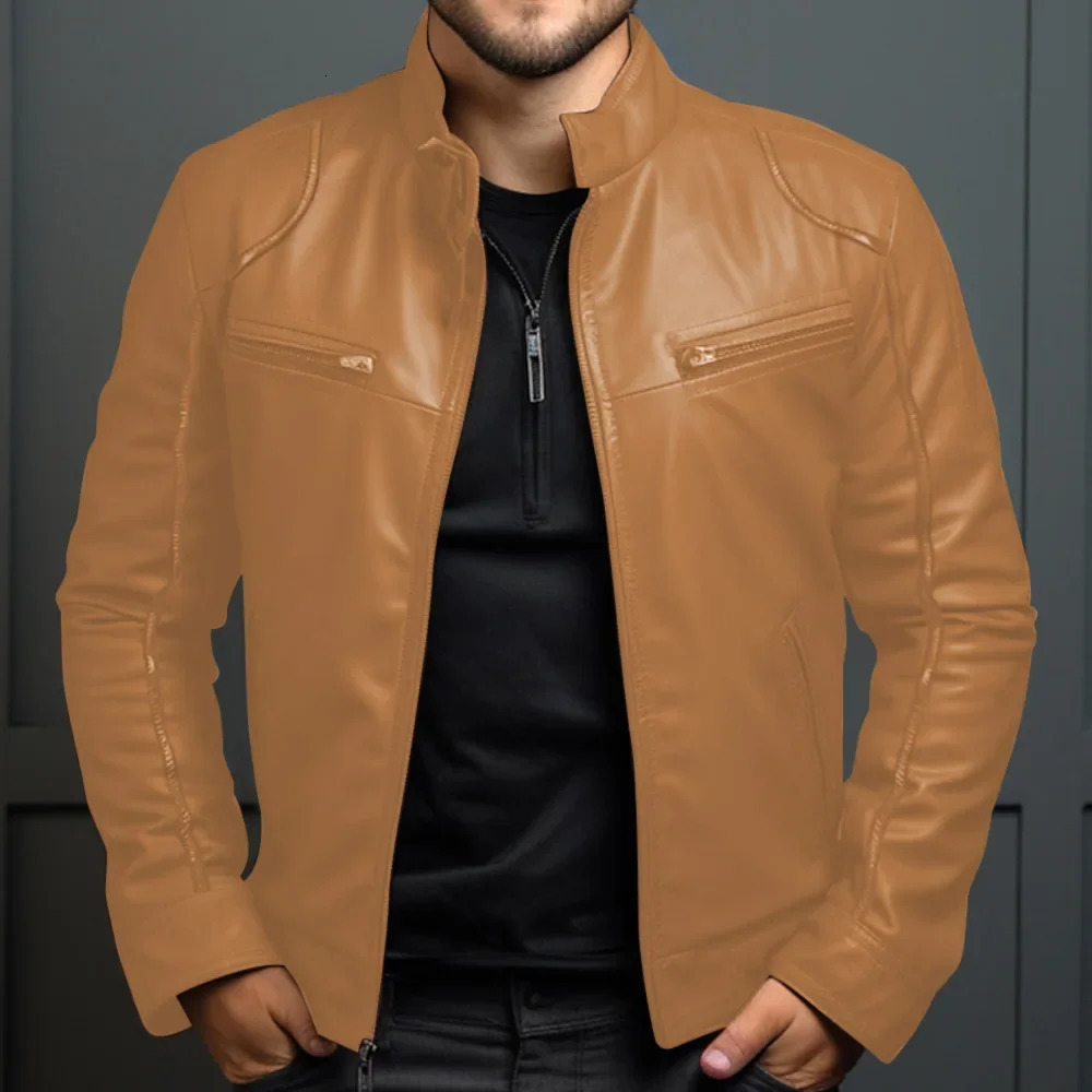 Spring Mens Clothing Motorcycle Leather Jacket Teenagers Stand Collar Punk Coat Men 250210