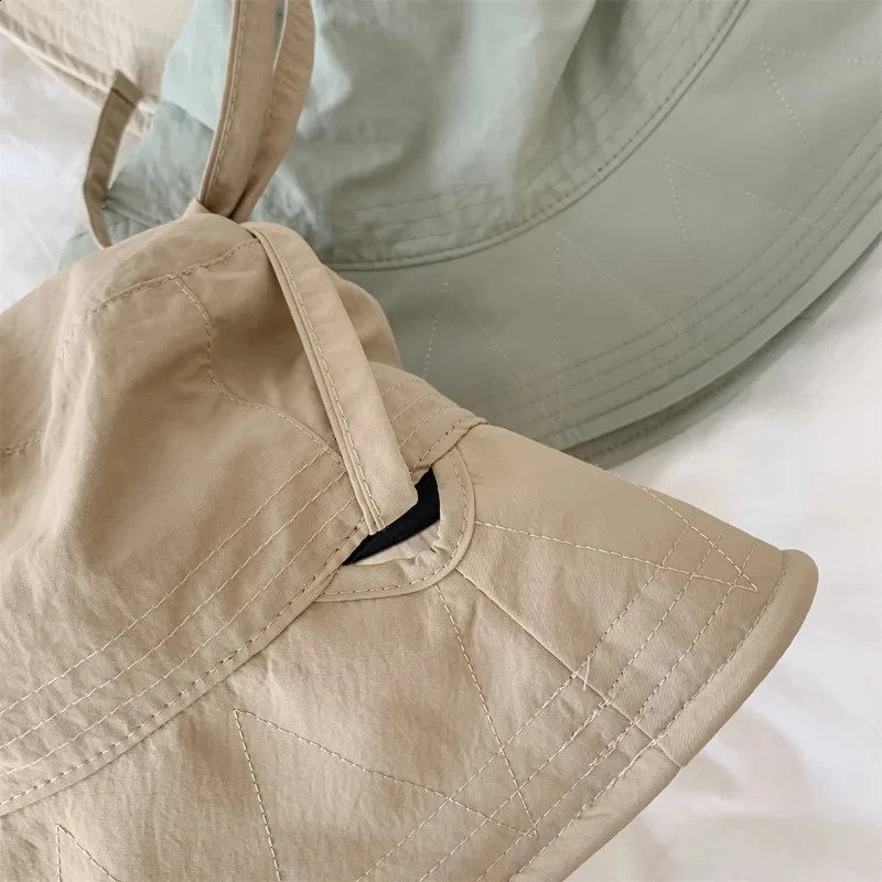 Summer fisherman hat womens lace up wide Brim windproof strap UV resistant sunshade bucket 250117