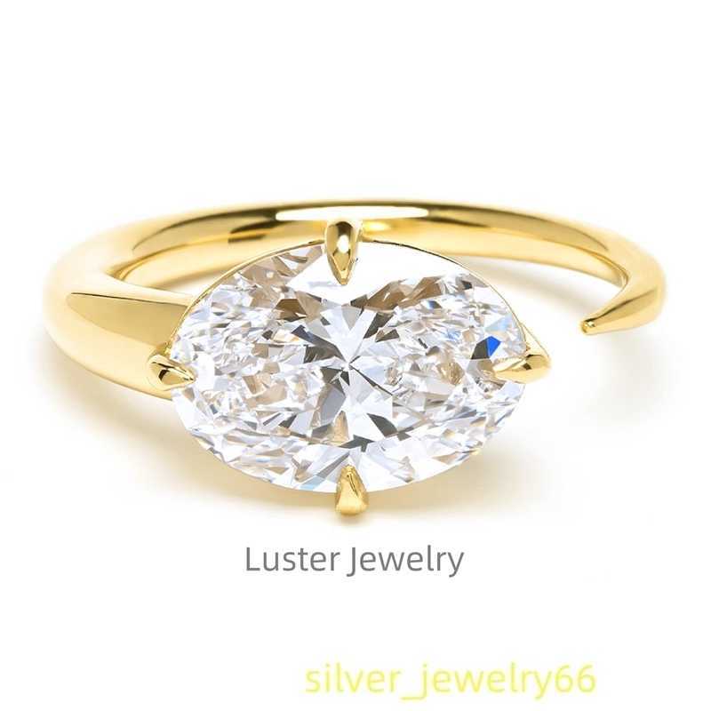 Luster Jewellery Oval Moissanite Open Ring 925 Sterling Silver 14k Gold Ring for Women