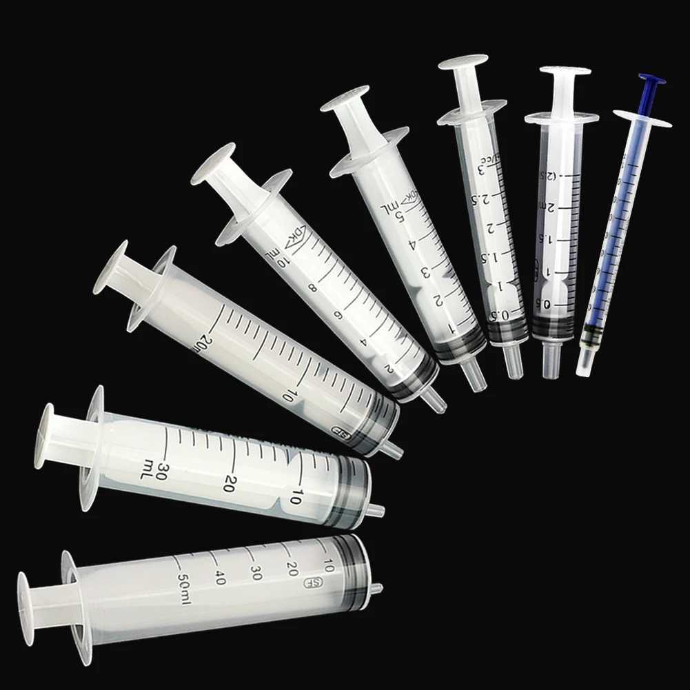 Dog Feeders 50Pcs 1ml 3ml 5ml 10ml 20ml 50mL Plastic No Needle Syringe Measuring Cubs Nutrients Syringe For Ink Cartridge Pets Cat Feeders H250218