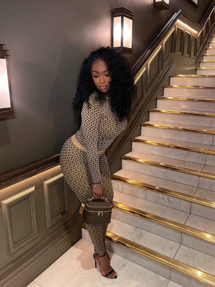 Womens Contrast Colors Skiing Pants 2 Pieces Set Fashion Bodycon O-neck Long Sleeve Tops Pullover Suit High Streetwear 250218