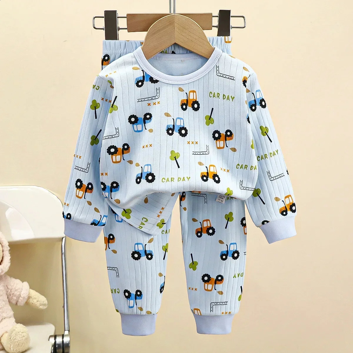 Kids Boys Girls Pure Cotton Warm Pajamas Cute Cartoon Long Sleeve T-Shirt Pants Toddler Baby Autumn Underwear Clothing Sets 250218