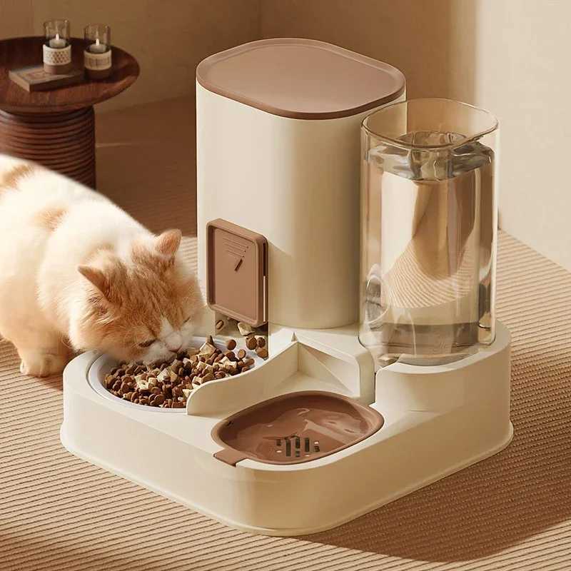 Dog Feeders New automatic feeder for cat and dog food bowl with water fountain dry wet separation pet dog cat food storage dispenser container H250218