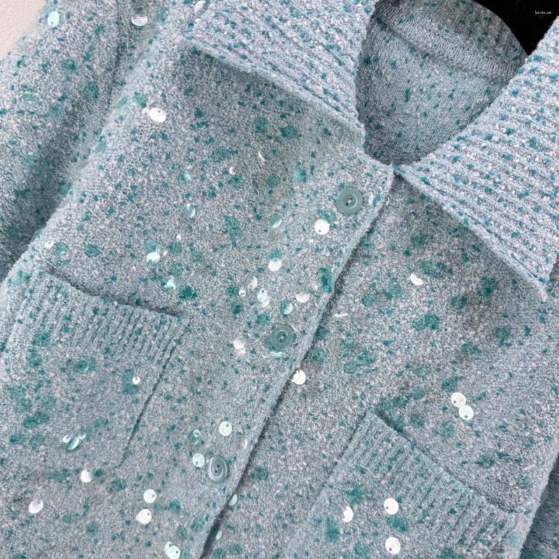 Womens Knits Retro Sequined Lapel Cardigan Knitted Top 2025 Spring Festival High-Quality Soft Comfortable Temperament Versatile