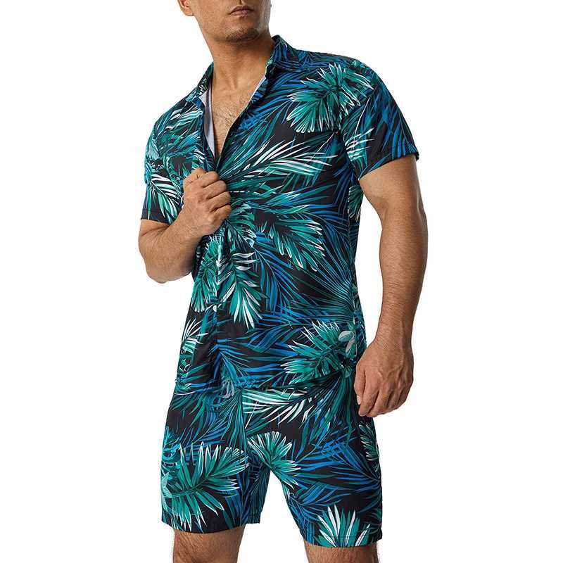 11 Colors Mens Fashion Print Sets Lapel Short Sleeve Casual Shirt Beach Shorts Set Summer Vacation Hawaiian Suits S-5XLXJ250218