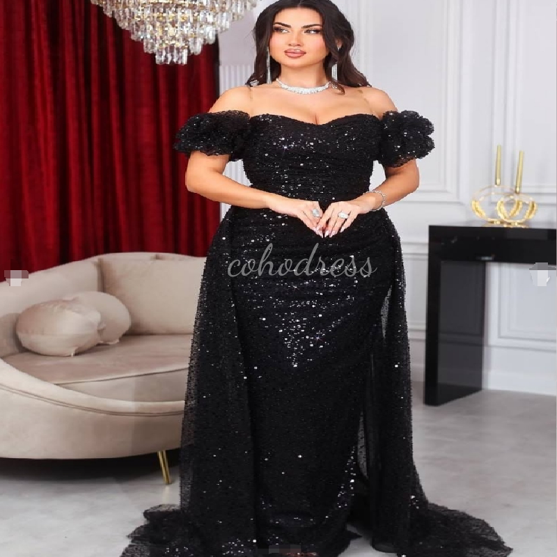 Sparkly Green Mermaid Evening Dress With Overskirt Train Plus Size Saudi Arabia Prom Dress Abaya Formal Birthday Party Vestio De Fiesta 2025