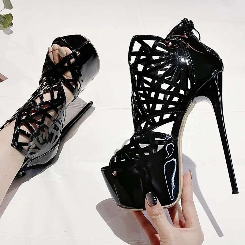 Sexy Peep Toe Hollow Out Platform Women Sandals Fashion Zip Super Stiletto High Heels Nightclub Prom Female Shoes