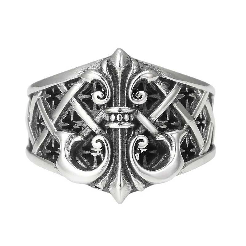 Mens Vintage Opening Punk Wind Anchor Personality Mechanical Hip Hop Trend Thai Silver Single RingXJ250219