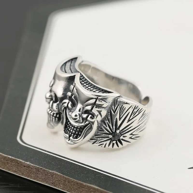 Retro Two Face Joker Ring For Men Silver Color Punk Gothic Adjustable Ring Rock Handmade Hiphop Unisex Jewelry Accessories GiftXJ250219