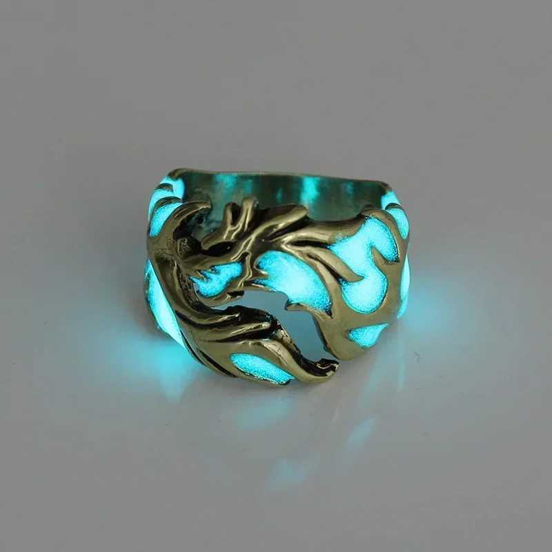 2024 Fashion Luminous Dragon Rings Gothic Adjustable Men Stainless Steel Rings Unique Boys Jewellery Vintage AnillosXJ250219