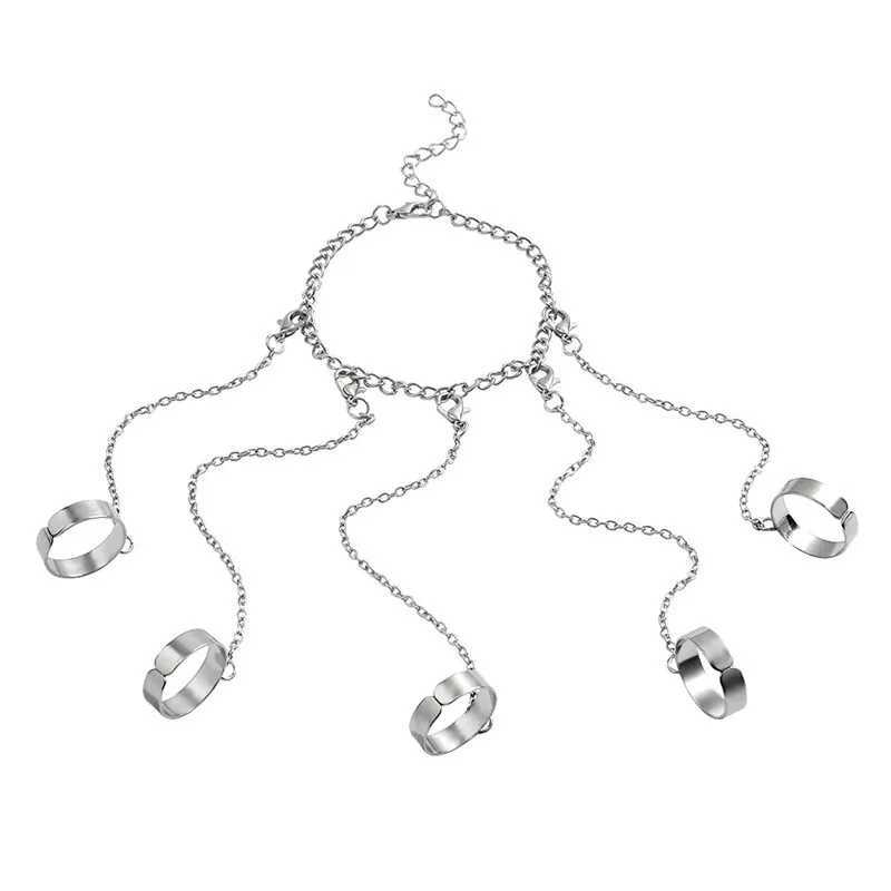 Modyle Punk Geometric Silver Color Chain Wrist Rings For Women Men Charm Hip Hop Chain Open Rings Set Couple Fashion JewelryXJ250219
