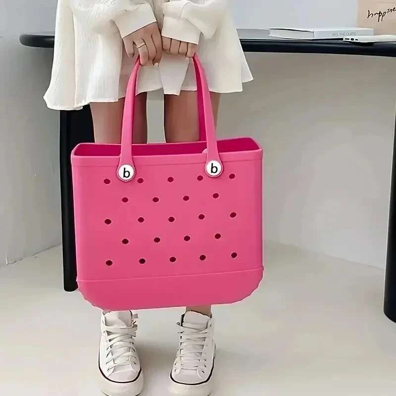 L Sac Summer EVA Waterproof Travel Storage Basket Large Rubber Shoulder Handbag Women Shopping Beach Jelly Tote Bag