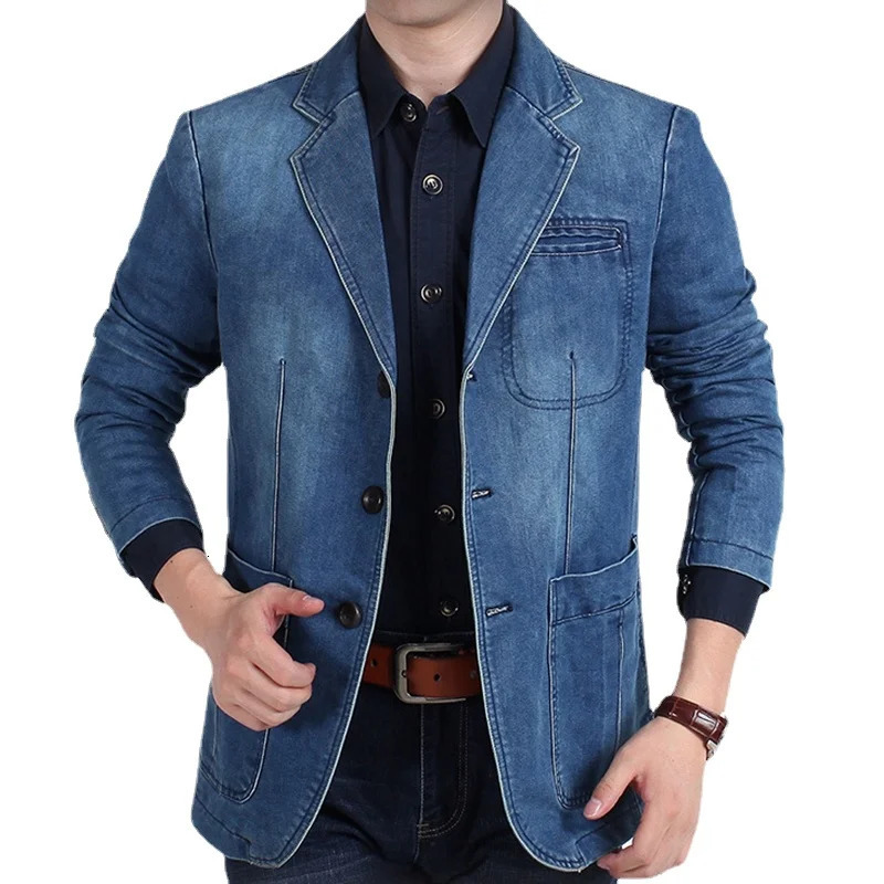Spring Casual Cotton Denim Suit Jacket Men Winter Classic Fashion Slim Washed Retro Blue Jeans Blazer Coat Male Clothing 250214