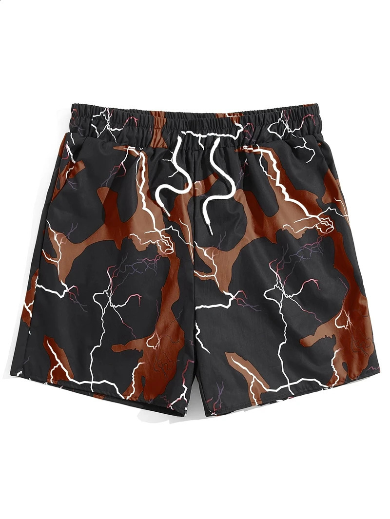 Mens Lightning Graphic Print Drawstring Casual Summer Beach Shorts Hawaii Surfing Short Pants Swim Trunks Y2k Leisure 250217