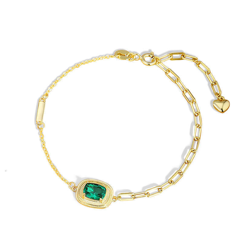 Square sugar pure sier necklace for women with niche design, light emerald zircon collarbone chain, high-end pendant