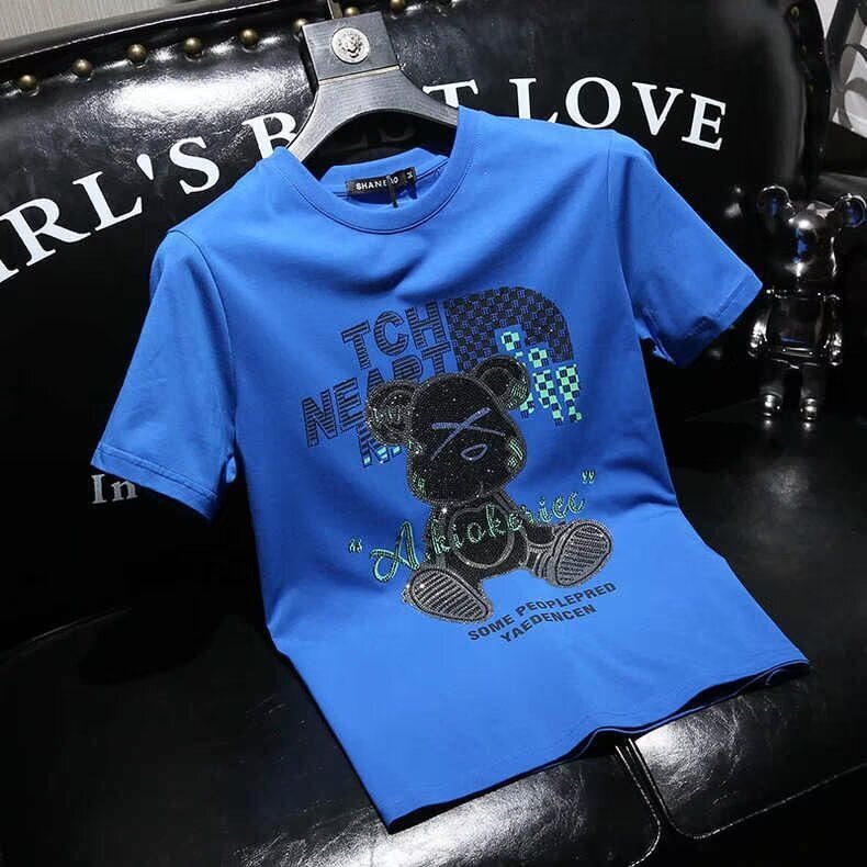 2025 Summer New Designer T-shirt Men's Personalized Hot Diamond Short Sleeve Large Bottom Shirt Rabbit Slimming Fashion Half Sleeve Fashion