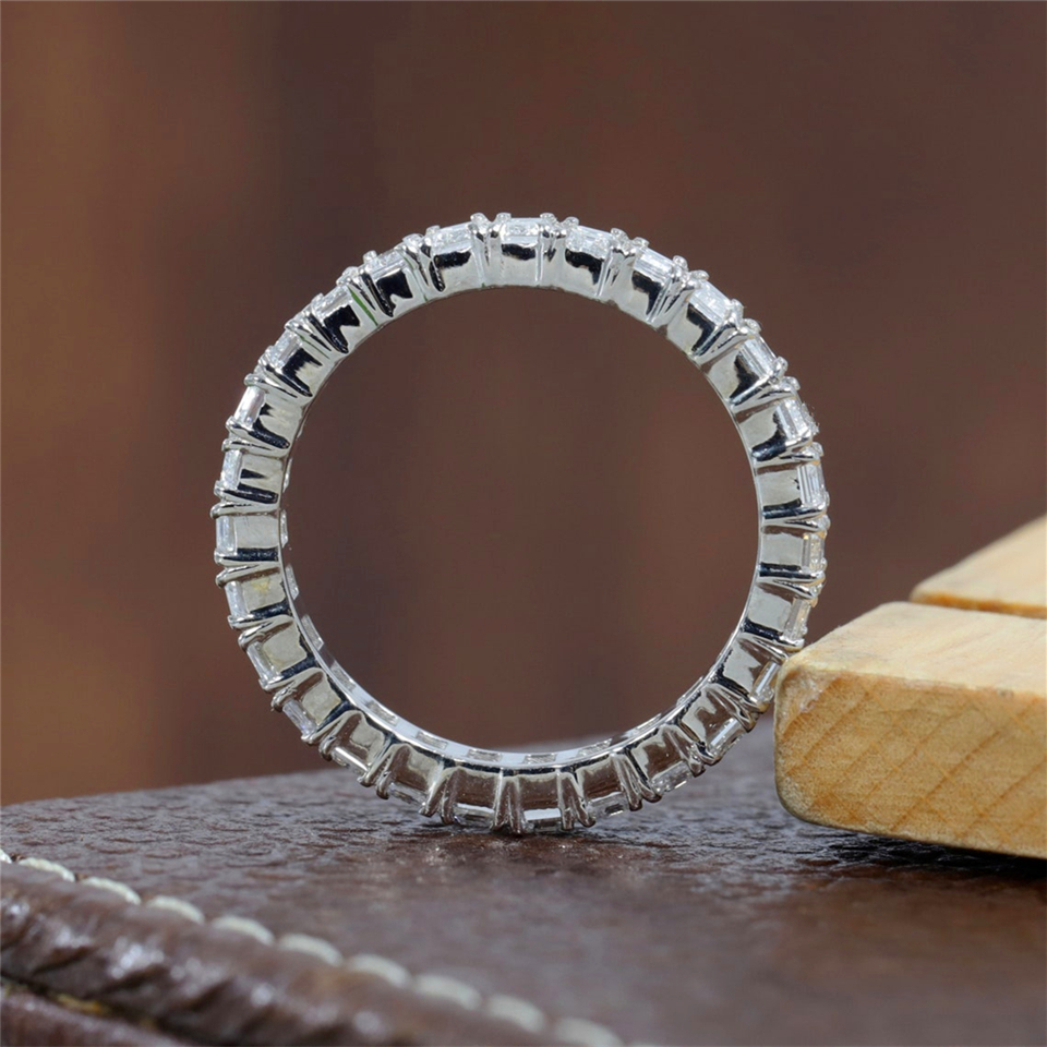 Real Gold Jewelry 18K Real Gold Ring 3.3*2.3mm Emerald Cut Lab Diamond Full Eternity Ring For Women Wedding Band Ring HPHT 18K Gold Diamond