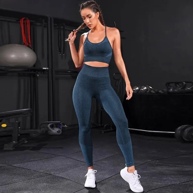 2 Pieces Womens Tracksuit Seamless Yoga Set Workout Sportswear Gym Clothing High Waist Leggings Fitness Sports Suits 250219
