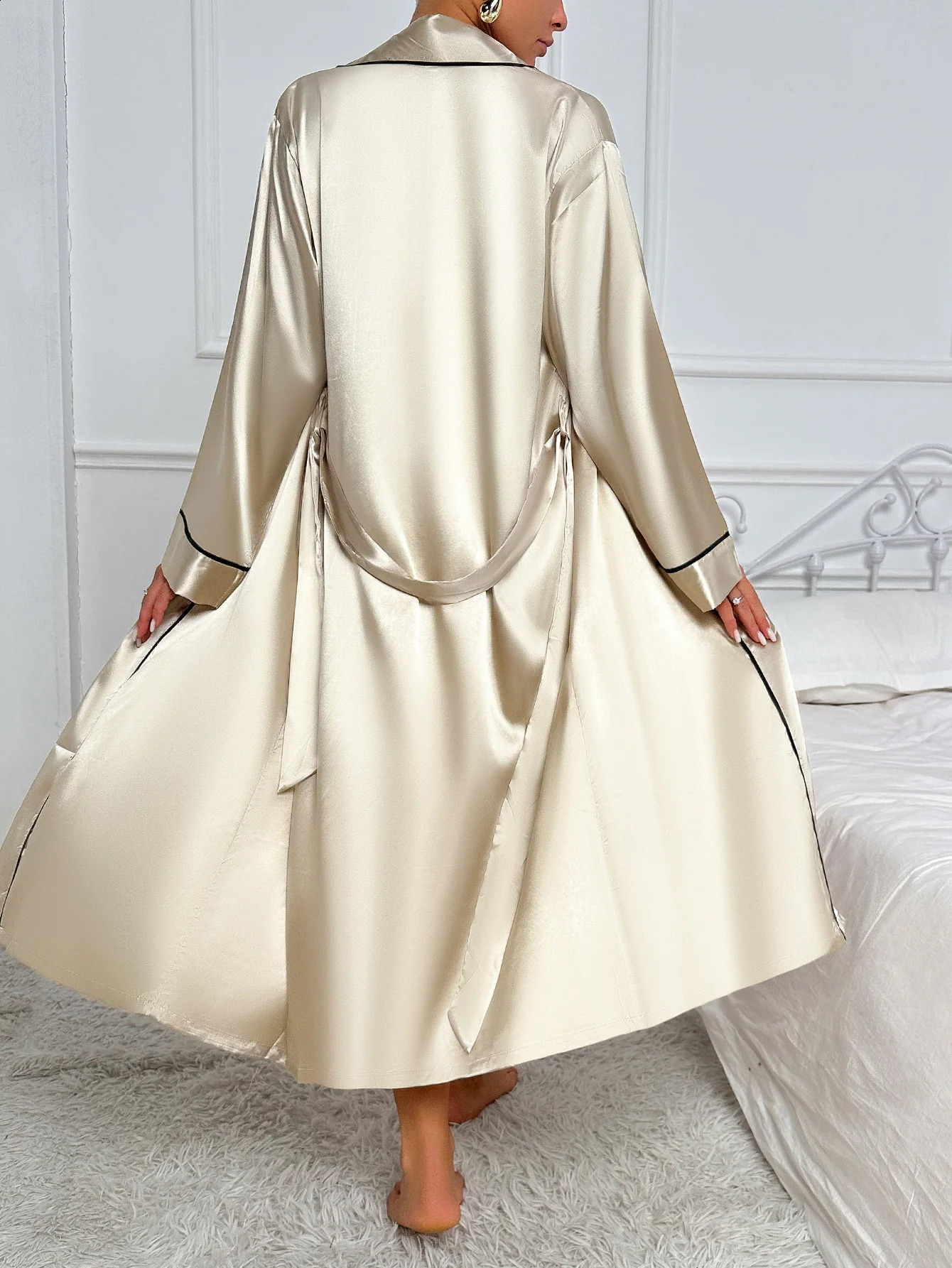 Womens Silk Pajamas Set Long Sleeve Robe Comfortable Loose Slip Skirt Womens Pajamas Two Piece Set 250219