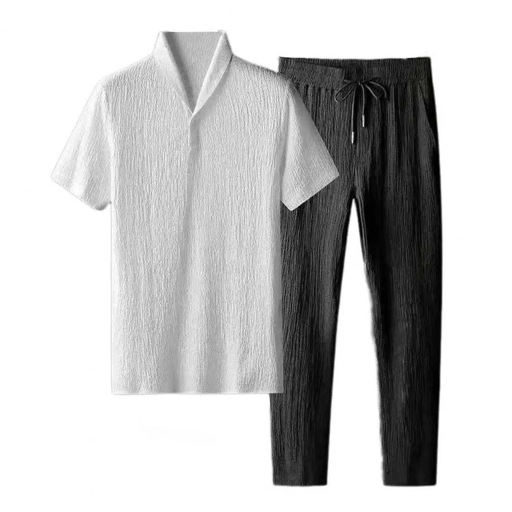 Male Jogger Tracksuit Mens Casual Summer Outfit Set with Short Sleeve T-shirt Drawstring Waist Pants Sportswear for JoggingXJ250218