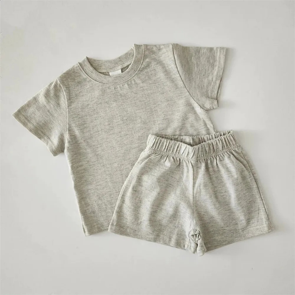 Summer Children Clothing Sets Toddler Baby Boy Solid Color Short-sleeved Tee And Shorts 2pcs Suit Kids Girls Casual Clothes Set 250218