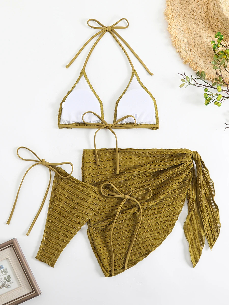 Sexy 3Piece Bikini Womens Swimsuit 2025 Summer Strap Triangle Bottom Set Beach 250219