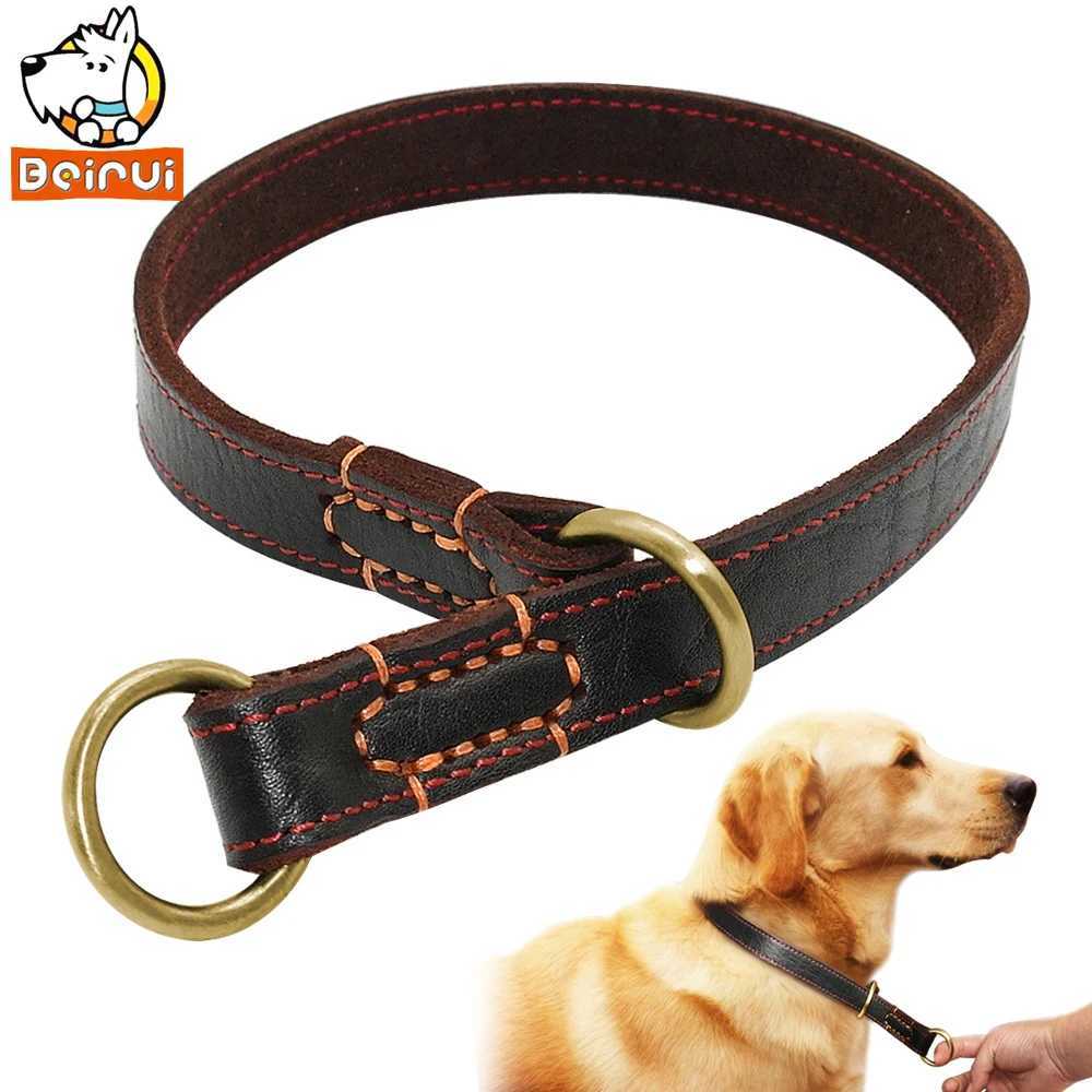 Durable anti slip leather dog collar large dog collar Labrador Retriever German Shepherd pet black brown training collar W250219