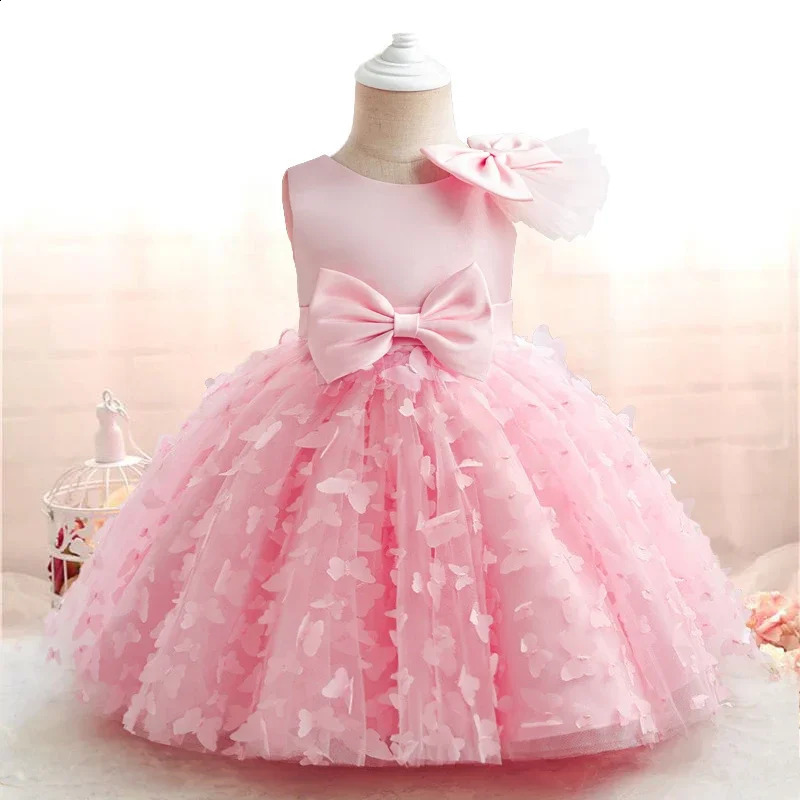 Baby Girls 1st Birthday Baptism Dress Princess Wedding Kids Party Dresses for Girl Lace Christening 3D Butterfly Mesh Gown 250311