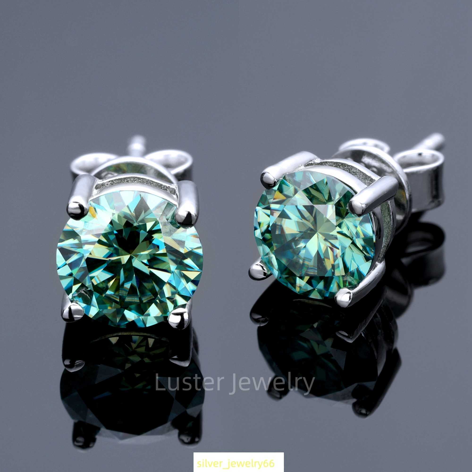 Luster Solitaire 6.5mm Round VVS Green Moissanite Fashion Jewelry High Quality 925 Silver Women Moissanite Stud Earring for Girl