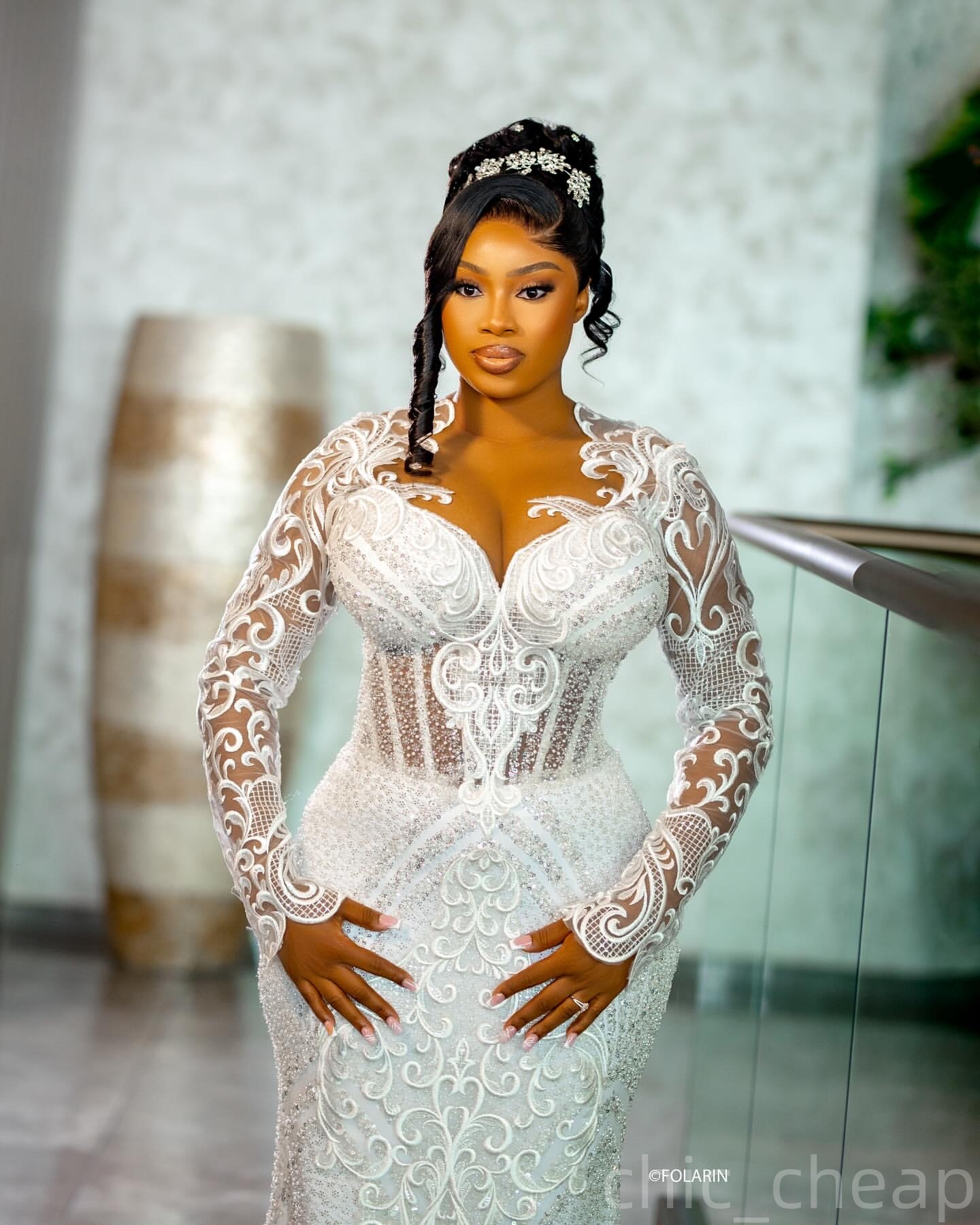 2025 Arabic Aso Ebi Plus Size Ivory Wedding Dress Sequined Full Sleeves Vintage Charming Bridal Gowns Dresses ZJ0466