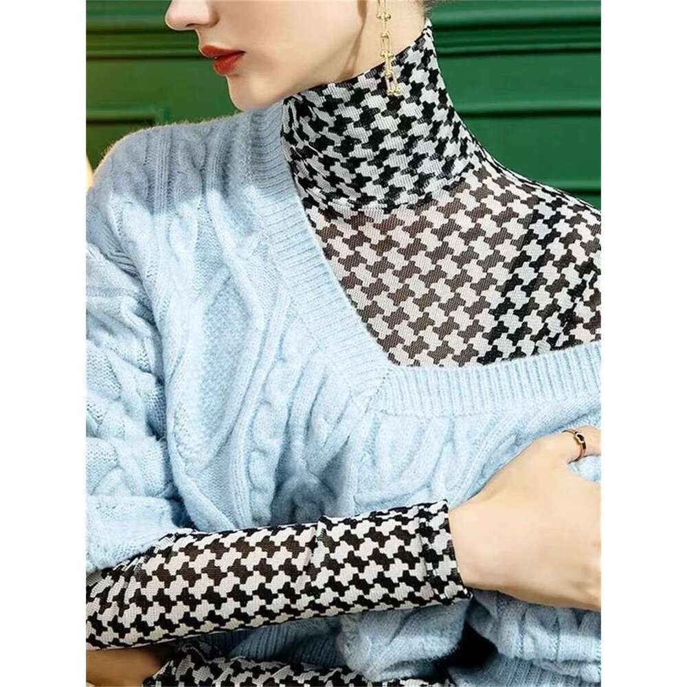 Women Summer Style Blouses Shirts Lady Casual Long Sleeve Turtleneck Polka Plaid Mesh Blusas Tops Dd9304