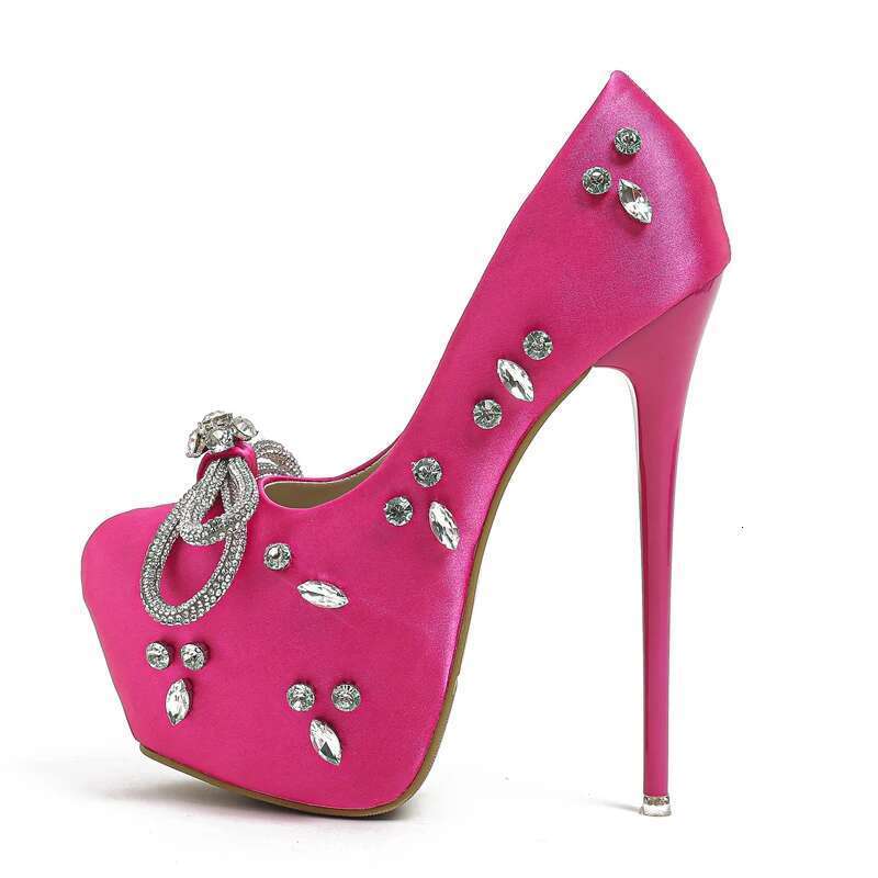 Extreme Rhies Butterfly-knot Platform Pumps Women Stiletto Heels CRYSTAL Round Toe Party Wedding Stripper Shoes
