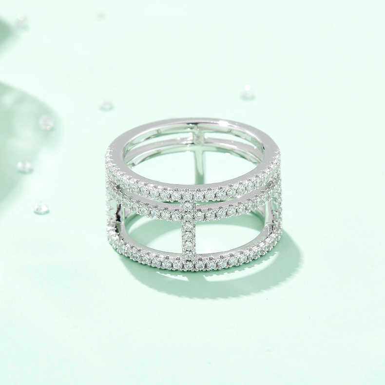 Luster Unique Alternative Womnes White Gold Plated 925 Silver Double Bar H Curve Moissanite Eternity Band