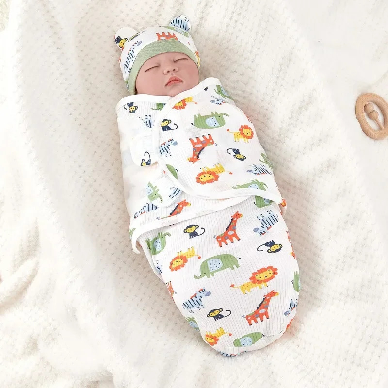 Baby Anti-shock Swaddle Cotton Printed Wrap SpringSummer Baby Wrap Two-piece Baby Anti-kick Blanket Suitable for 0-3 Months 250218