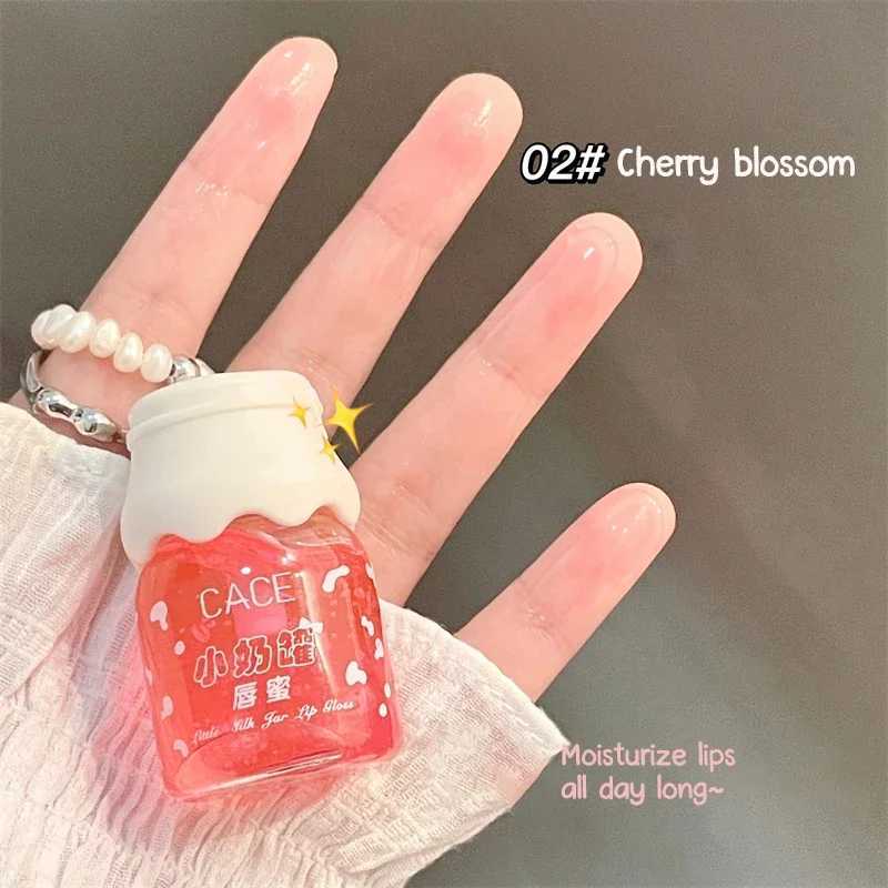 CACE Cute Milk Jar Lipgloss Lip Plumper Oil Moisturizing Lipstick Peach Colorless Glitter Lipgloss Long Lasting Lipgloss MakeupW250219