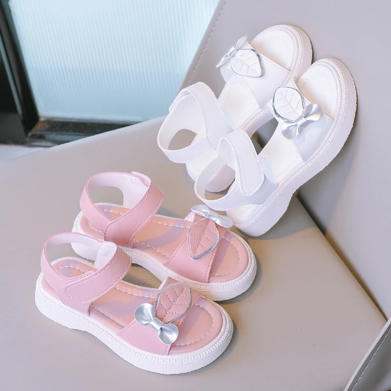 Girl Sandals Leave Fashion Childrens Shoes Korean Style Childrens Shoulder Strap Shoes Simple Platform Hook Loop Breathable PU 250219