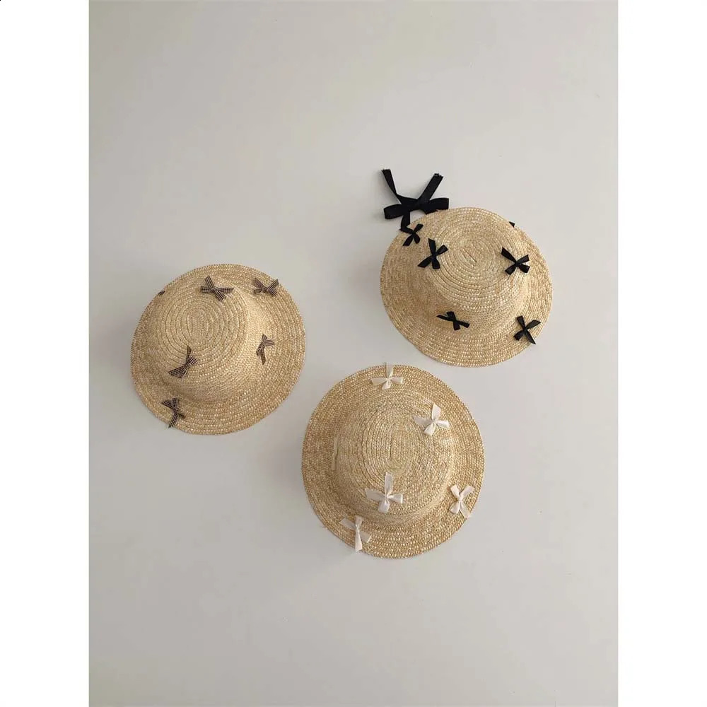 Summer Childrens Sun Hat Bag Printed Bow Girls Panama Hat Childrens Sun Protection Beach Straw Hat Bag 250219