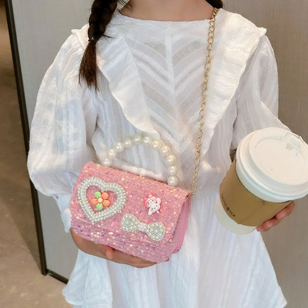 Korean Style Pearl Lace Bow Princess Shoulder Messenger Bag Sequin Zero Wallet Pocket Pack 250219