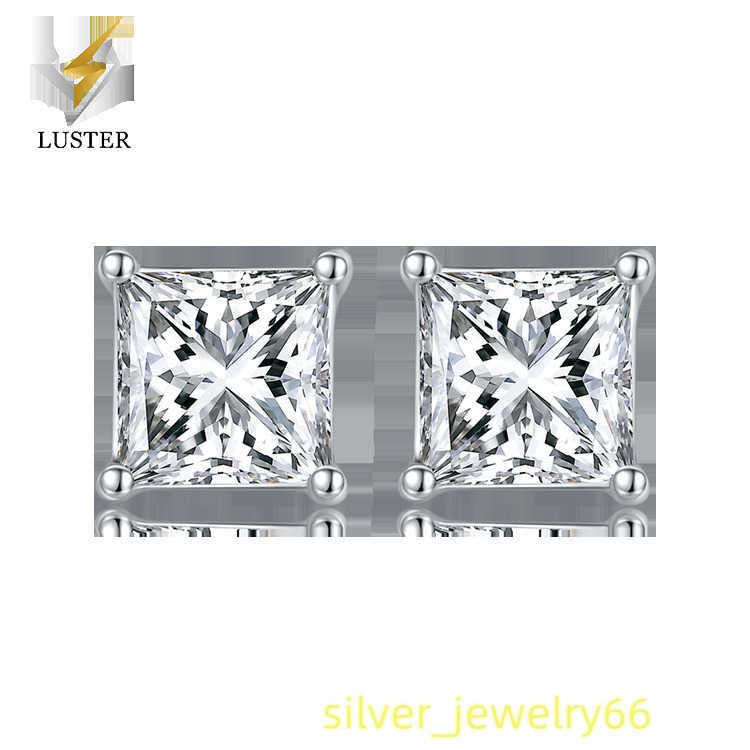 Classic S925 Sterling Silver Earrings Jewelry Luxury S925 Square Moissanite Stud Earrings Vvs D Moissanite Earrings