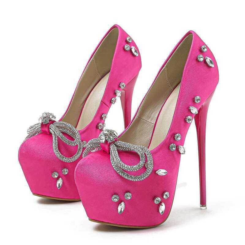 Extreme Rhies Butterfly-knot Platform Pumps Women Stiletto Heels CRYSTAL Round Toe Party Wedding Stripper Shoes
