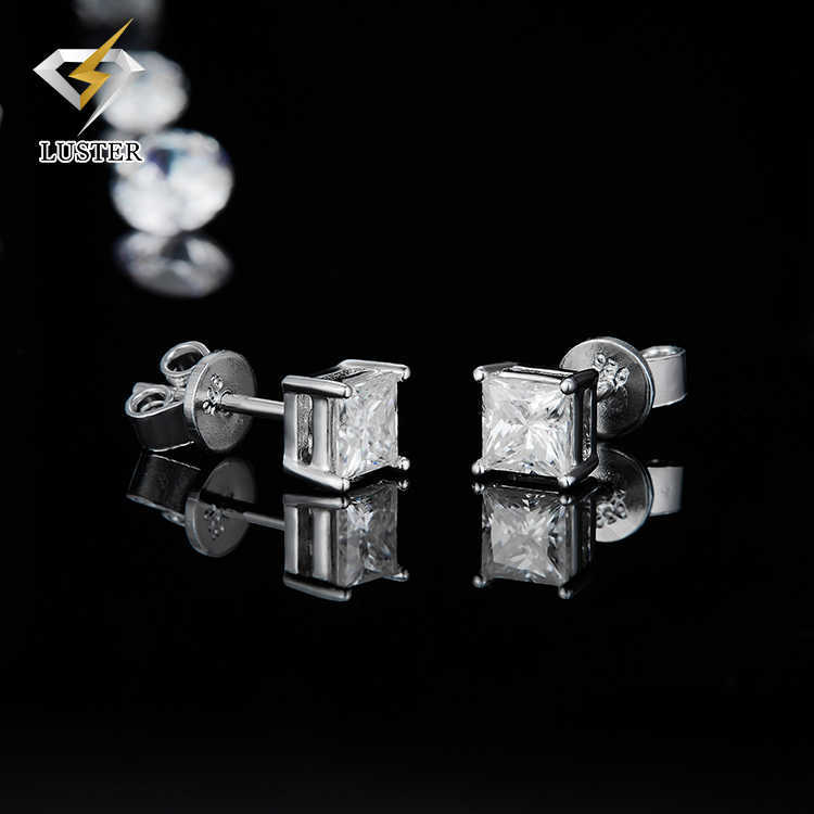 Classic S925 Sterling Silver Earrings Jewelry Luxury S925 Square Moissanite Stud Earrings Vvs D Moissanite Earrings