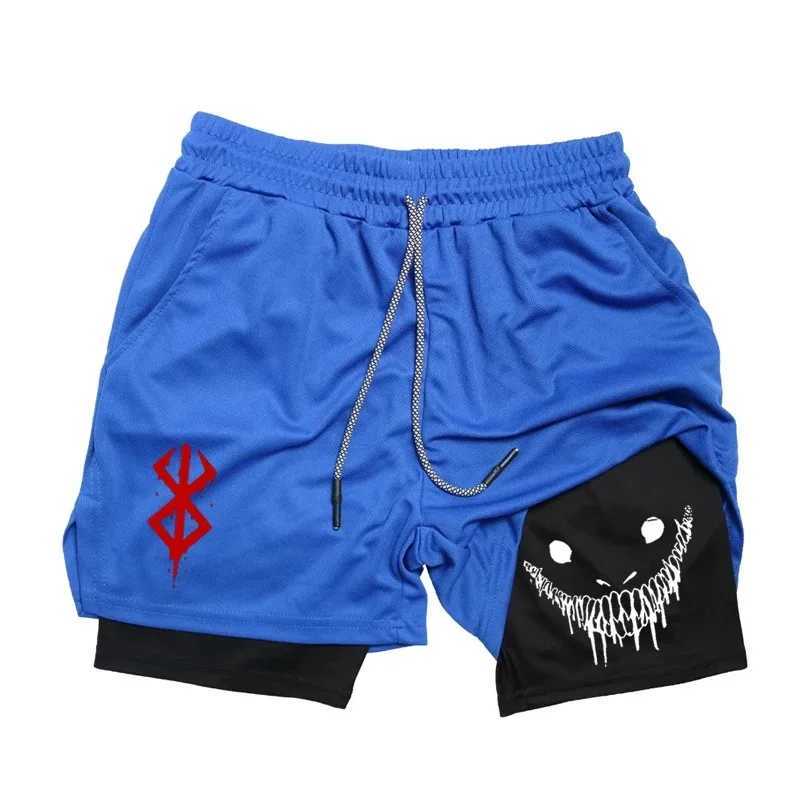 MenS 2-In-Sports Shorts Anime Fitness Training Running Quick Dry Shorts Y2k Summer Fashion Beach Jogging Breathable Shorts W250219