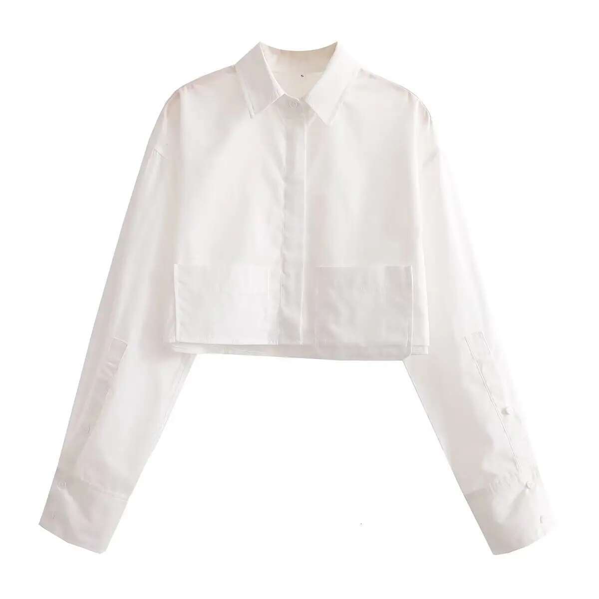 Striped For Summer Crop Top Female Long Sleeve Oversize And Blouses Women Pockets Button Up Shirts