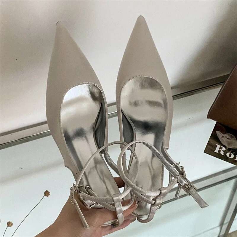 Design Style Elegant Thin High Heels Women Pumps Sexy Buckle Strap Pointed Toe Banquet Prom Sandals Shoes
