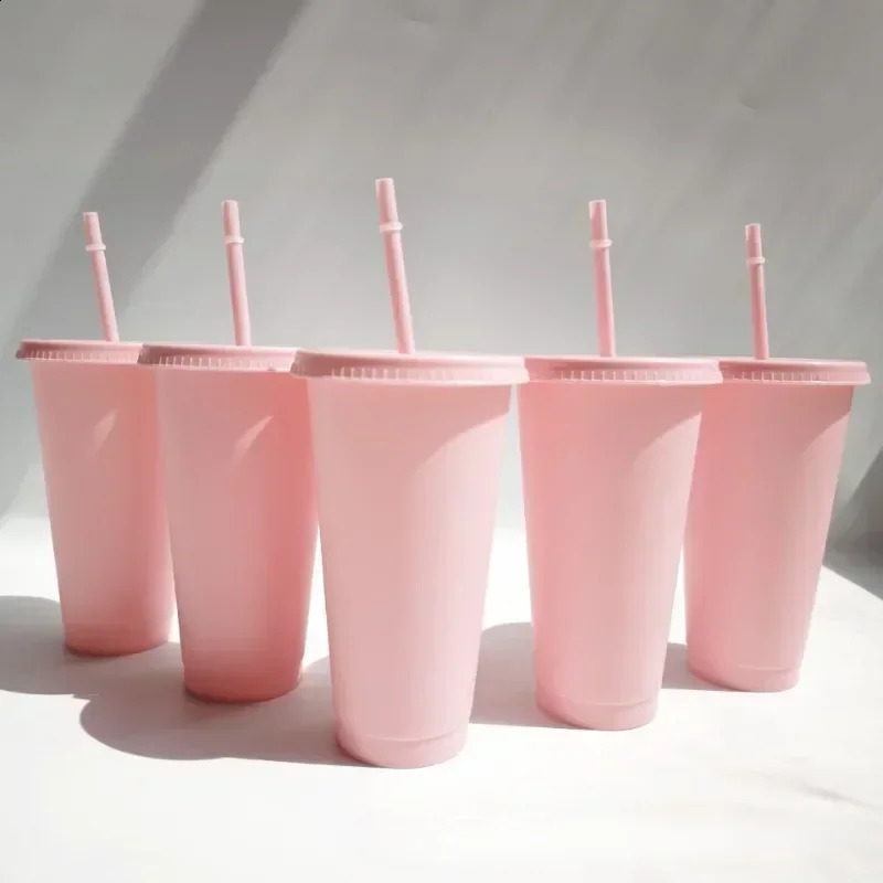 5pcs Tumblers with Lids and Straws Reusable Plastic Cups Iced Coffee Large Water Bottle Party Cold Mug Summer Drinkware 250224